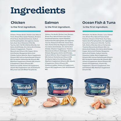 Blue Buffalo Tastefuls Natural Pate Wet Cat Food Variety Pack, Salmon, Chicken, Ocean Fish & Tuna Entrées 3-oz Cans (12 Count - 4 of Each Flavor)