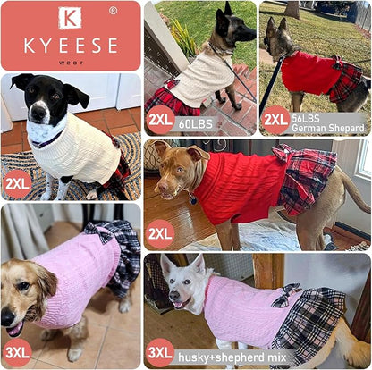 KYEESE Dog Sweater Stretchy Knitwear Dog Sweaters for Large Dogs Thick Dogs Clothes Soft Turtleneck Pet Sweater Dress with Bowtie Warm Comfy Pet Coats, Black, XXX-Large