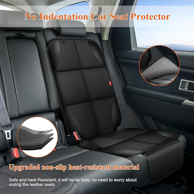 Car Seat Protector, Carseat Seat Protectors with Thick Padding and Upgraded Non-Slip Backing, Waterproof Seat Protector under Baby Car Seat, 600D Fabric Car Seat Covers with Storage Pockets for Baby