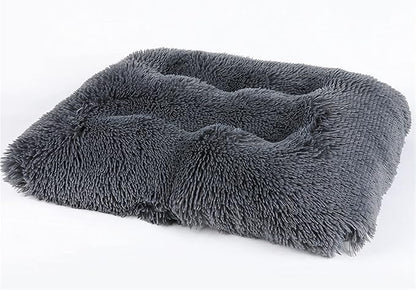 Liveinu Long Plush Calming Pet Bed Cuddler Pet Bed for Dogs and Cats Fluffy Faux Fur Dog Bed with Anti Slip Bottom Machine Washable Pet Sleep Bed Crate Mat Dark Grey M