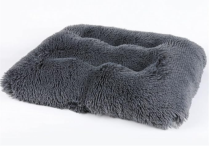 Liveinu Long Plush Calming Pet Bed Cuddler Pet Bed for Dogs and Cats Fluffy Faux Fur Dog Bed with Anti Slip Bottom Machine Washable Pet Sleep Bed Crate Mat Dark Grey L