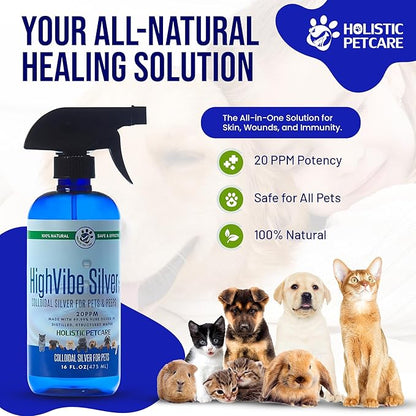 Holistic Pet Care Colloidal Silver for Dogs, Cats, Horses & Birds – 20 PPM Wound Care, Hot Spot Treatment, Skin Relief & Immune Support – All-Natural Pet Colloidal Silver Solution, Spray Bottle (16oz)