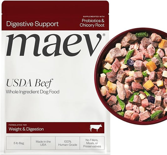 Maev Human-Grade Beef Dog Food, Weight & Digestion Formula, Whole Ingredient, Gluten-Free, High Protein Puppy & Dog Food, 5 lb
