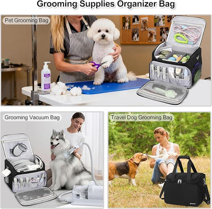 Dog Grooming Vacuum Bag, Pet Grooming Bag Extra Large Dog Grooming Storage Bag with Compartments Professional Travel Animal Groomer's Tool kit Bags for Supplies - for Dogs, Cat & Pet Groomers( Black)