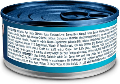 Blue Buffalo Tastefuls Wet Cat Food Paté,Made with Natural Ingredients,Ocean Fish and Tuna Entrée,5.5-oz Cans,(Pack of 48)