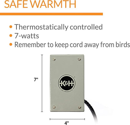 K&H Pet Products Snuggle-Up Bird Cage Heater, Bird Cage Accessory, Exotic Avian Warming Panel for Medium/Large Exotics Like Parrot, Cockatoo, Macaw, African Gray - Large 7 X 4in Gray 12V