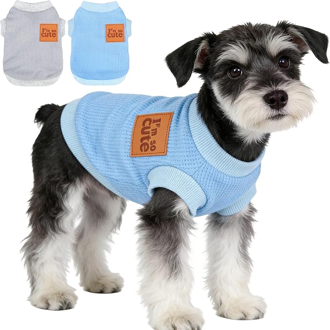 2 Pack Dog Shirt Vest Dog Clothes for Small Dogs Summer Waffle Puppy T-Shirts Soft Sleeveless Pet Clothes Lightweight Medium Large Doggy Outfit Cat Clothing (Blue+Grey, XX-Large)