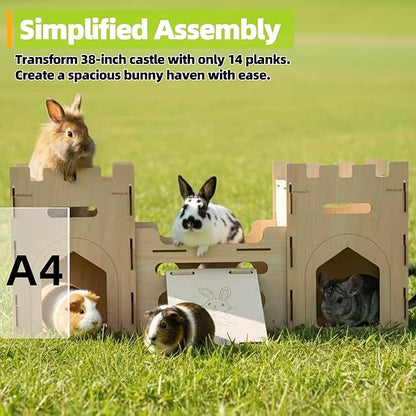HIIMALEX Extra Large Wooden Bunny Castle House Multistory Climbing Tower Hideout Ventilated Sturdy Habitat for Rabbit Guinea Pig Chinchilla Ferret