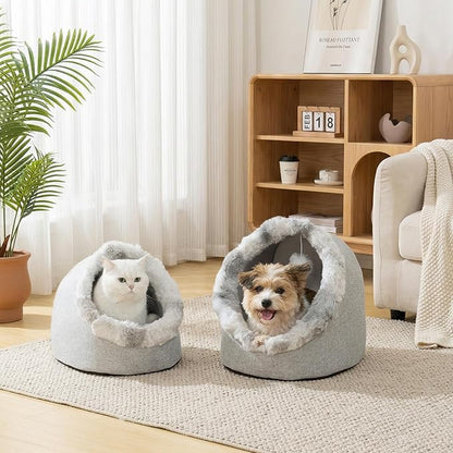 Avont Cat Bed Cave for Indoor Cats, Semi-Enclosed Cat House with Anti-Slip Bottom & Removable Washable Cushion, Warm Plush Cat Tent for Medium Cats & Small Dogs -L
