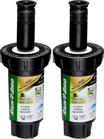 Rain Bird 1802HV15PR Pressure Regulating (PRS) High Efficiency Professional Pop-Up Sprinkler, Adjustable 0° - 360° Pattern, 8' - 15' Spray Distance, 2" Pop-up Height (Pack of 2)