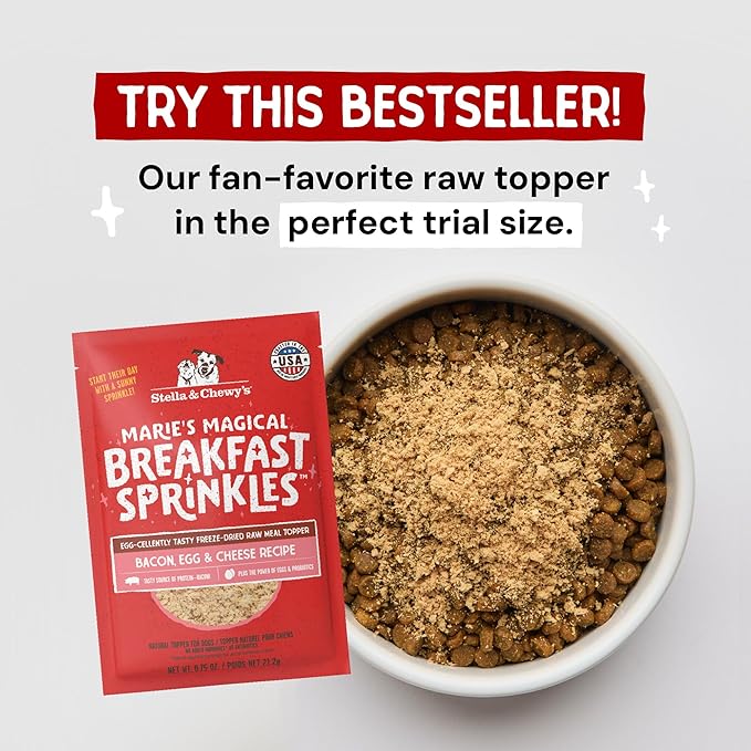 Stella & Chewy's Marie's Magical Breakfast Sprinkles Freeze-Dried Raw Bacon, Egg & Cheese Recipe Grain-Free Dog Food Topper, 0.75-oz Bag (Pack of 4)