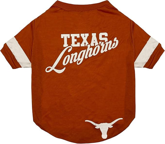 NCAA Texas Longhorns T-Shirt for Dogs & Cats, Small. Football/Basketball Dog Shirt for College NCAA Team Fans. New & Updated Fashionable Stripe Design, Durable & Cute Sports PET TEE Shirt Outfit