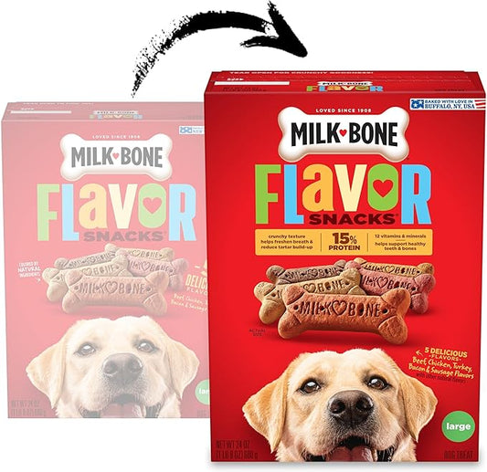 Milk-Bone Flavor Snacks Large Dog Biscuits, Flavored Crunchy Dog Treats, 24 Oz. Box