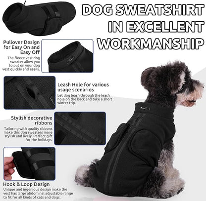 Queenmore XXL Dog Sweaters, Soft Fleece Vest Pullover Pet Jacket with Leash Hole, Warm Winter Dog Clothes Cold Weather Doggy Dachshund Sweater for Large Dogs Cats Boy or Girl (Black, XXL)