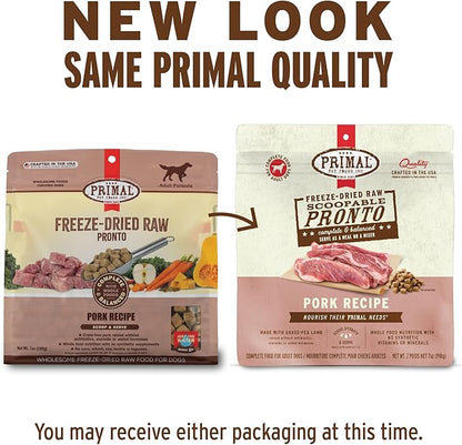 Primal Freeze Dried Dog Food, Pronto Mini Nuggets, Pork; Scoop & Serve, Complete & Balanced Meal; Also Use As Topper or Treat; Premium, Healthy, Grain Free, High Protein Raw Dog Food 16 oz (Pack of 2)