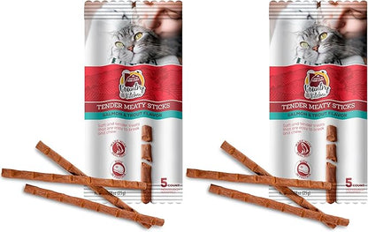Country Kitchen Salmon & Trout Tender Meaty Sticks Cat Treats, High in Protein, Easy to Break and Chew, 0.88 Oz, 5 Count (Pack of 2)