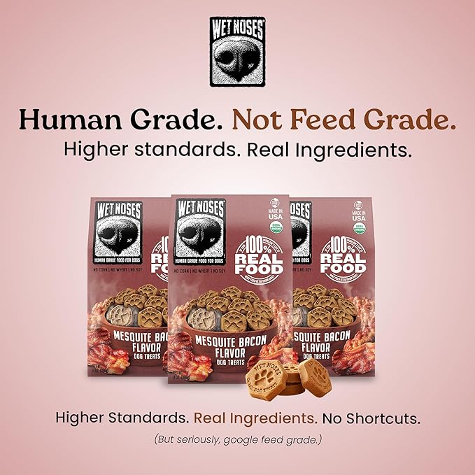 Wet Noses Organic Crunchy Dog Treats – All-Natural, Human-Grade, Non-GMO, Healthy Training & Delicious Snacks for Dogs, for All Dog Sizes & Breeds – Mesquite Bacon, 14oz (2 Pack)
