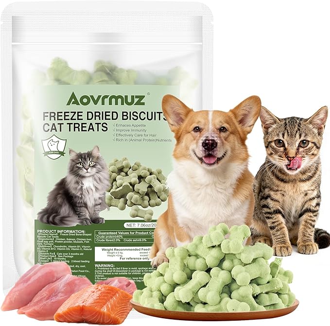 7.05 oz Freeze Dried Chicken Cat Dog Treats Liver Salmon Crunchy Healthy Biscuit Snacks Training Reward