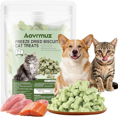 7.05 oz Freeze Dried Chicken Cat Dog Treats Liver Salmon Crunchy Healthy Biscuit Snacks Training Reward