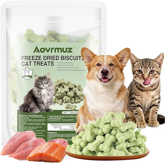 7.05 oz Freeze Dried Chicken Cat Dog Treats Liver Salmon Crunchy Healthy Biscuit Snacks Training Reward