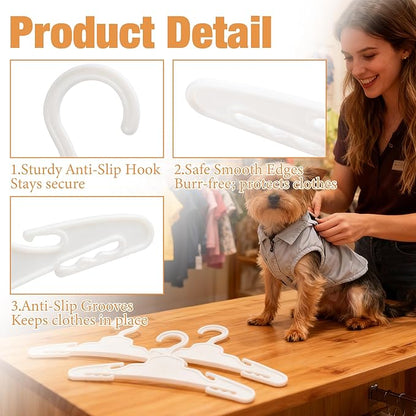 54 Pcs Dog Clothes Hangers 7 Inch White Plastic Pet Clothes Hanger with Anti-Slip, Pet Clothes Hangers Suitable for Dog, Cat Clothes, Small Pet Clothes, Pet Wardrobe Organization Hangers