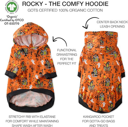 Pet Passion Rocky – The Original Lightweight Hooded Tee 100% Organic Cotton Dog Hoodie Pet Coat Sweater for All Sized Dogs, Spooky, Small (10-25 lbs)
