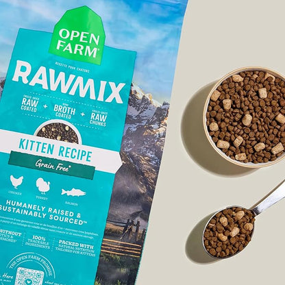 Open Farm, RawMix Dry Cat Food, Protein Packed Kibble Coated in Bone Broth with Freeze Dried Raw Chunks, Formulated For Kittens, Chicken With Turkey & Wild Caught Salmon Recipe For Kittens, 2.25lb Bag