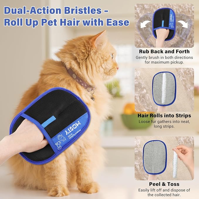 MOSTY Reusable Electrostatic Pet Hair Removal Glove, Magic Brush Pet Hair | for Dogs & Cats, Magic Quick Fur Remover Tool for Sofa, Couch, Carpet Laundry & Car Seats, Must for Pet Owner