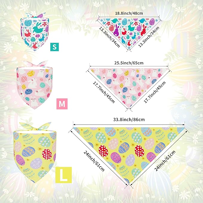 Easter Dog Bandanas for Medium Dog Breed 7 Pcs Hemming Seam Edge Polyester Dog Bandana Adjustable Dogs Scarves Grooming M