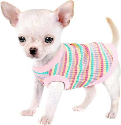 Elevate Your Pet's Comfort and Fashion: Premium 100% Cotton Rib Dog Shirt Vest for Small Breeds Like Chihuahuas, Yorkies, and Puppies .Year-Round Style with Tank-Style Puppy Attire Light Pink XS