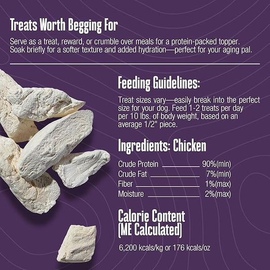 Whole Life Dog Just One Chicken Freeze Dried Dog Treats - Human Grade High Protein Food, Healthy Training Snacks, Freeze Dried Food Toppers, USA Made Natural Treats - 4 oz (Value Pack of 1)