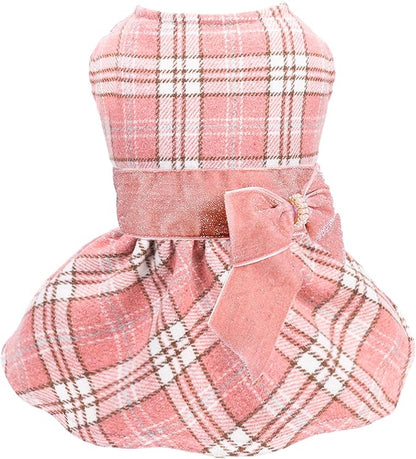 Yikeyo Dog Sweater Dress,Fleece Lining Plaid Dog Dress Sequins Bow-Knot Winter Dog Clothes Girl Pet Clothes Sweater Dresses Coats Cat Outfits XS,Pink