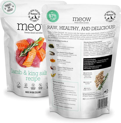 The New Zealand Natural Pet Food Co. Meow Freeze Dried Cat Food - Lamb & King Salmon Recipe,High Protein Treats,Meals & Toppers,Dry Food,1.76oz