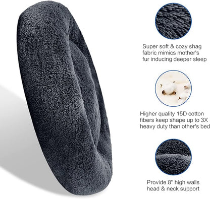 SAVFOX 45 inches Calming Donut Dog Bed - 3X Durable Plush Faux Fur, Machine Washable & Non-Slip, Fits up to 150 lbs, Dark Grey