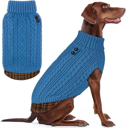 KYEESE Dog Sweater Stretchy Dog Sweaters for Medium Dogs Boy Comfy Pet Coat for Fall Winter Cold Weather Warm Turtleneck Medium Dogs Sweater with Gingham Patchwork