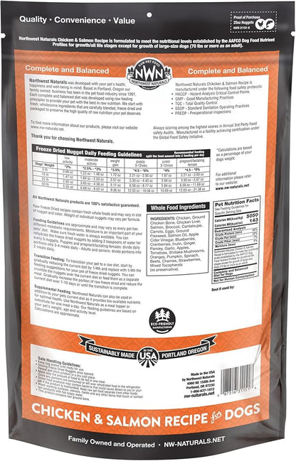 Northwest Naturals Freeze-Dried Chicken & Salmon Dog Food - Bite-Sized Nuggets - Grain-Free, High-Protein, Raw Diet, Human-Grade, Limited Ingredients, All Natural, Omega-3 for Skin & Coat - 25 Oz