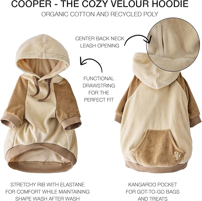 Pet Passion Cooper II Organic Cotton Velour Dog Hoodie Pet Coat for Small, Medium and Large Dogs, Coffee Color Block, Small (10-25 lbs)