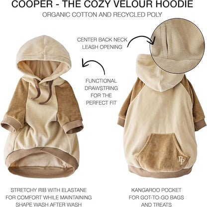 Pet Passion Cooper II Organic Cotton Velour Dog Hoodie Pet Coat for Small, Medium and Large Dogs, Coffee Color Block, XX-Large (70-110 lbs)