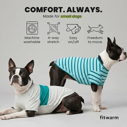 Fitwarm 3 Pack Color Block Striped Dog Shirt, Summer Dog Clothes for Small Dogs, Breathable Lightweight Pet Tshirt with Sleeves, Cat Outfit, Royal Blue, Gray, Teal, Medium