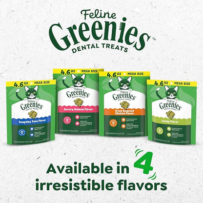 Greenies Cat Treats, Feline Veterinarian-Recommended Adult Natural Dental Cat Treats, Oven Roasted Chicken Flavor, 4.6 oz. Pouch