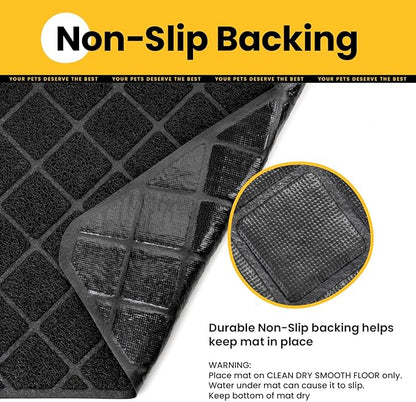 Conlun Cat Litter Mat Litter Trapping Mat, Black Premium Durable PVC Grid Mesh with Scatter Control, Non-slip, Less Waste Cat Litter Box Mat, Soft on Kitty’s Paws, Urine Waterproof 47" x 35"