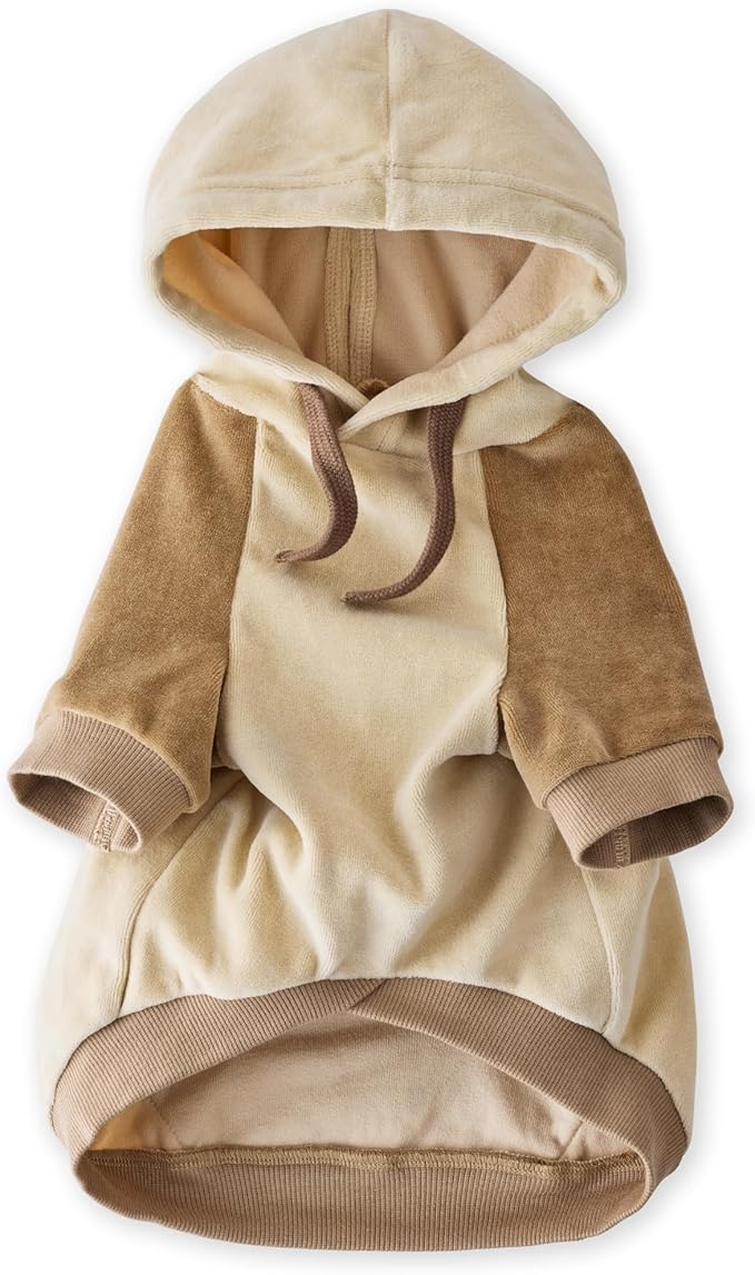 Pet Passion Cooper II Organic Cotton Velour Dog Hoodie Pet Coat for Small, Medium and Large Dogs, Coffee Color Block, XX-Large (70-110 lbs)