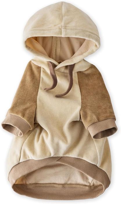 Pet Passion Cooper II Organic Cotton Velour Dog Hoodie Pet Coat for Small, Medium and Large Dogs, Coffee Color Block, Large (40-60 lbs)