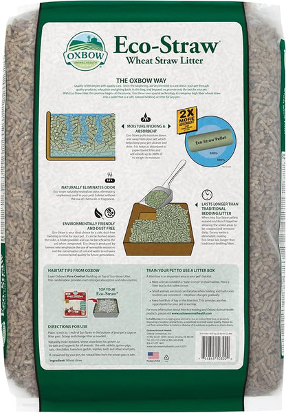 Oxbow Eco Straw Wheat Straw Litter for Small Animals, Low Dust, Rabbit, Guinea Pig, Ferret, & Cat Litter, Oxbow, Moisture Wicking Pellets for Guinea Pig, Made in USA, 20 lb. Bag