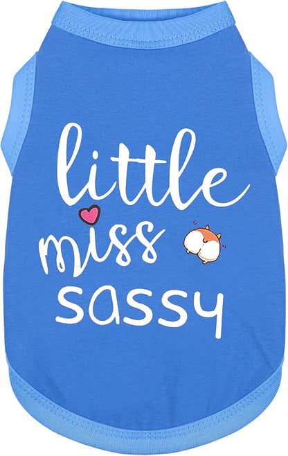 Paiaite Dog Clothes Fashionable Sleeveless Pet Vest: 'Little Miss Sassy' Printed Cotton Dog Shirt, Ideal for Small, Medium, and Large Breeds, Ensuring Comfort and Breathability Blue XXS