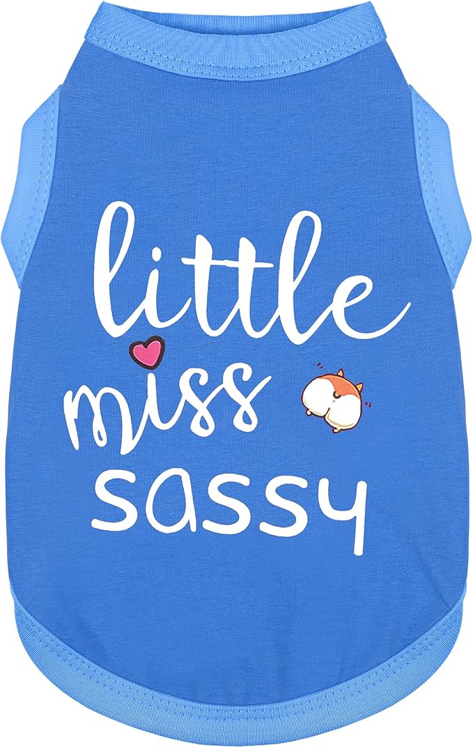 Paiaite Dog Clothes Fashionable Sleeveless Pet Vest: 'Little Miss Sassy' Printed Cotton Dog Shirt, Ideal for Small, Medium, and Large Breeds, Ensuring Comfort and Breathability Blue XXL
