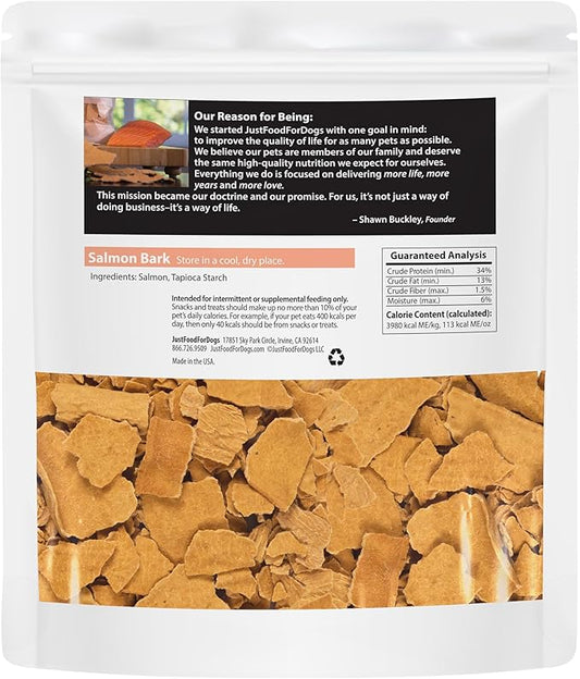 JustFoodForDogs Limited-Ingredient Healthy Dog Treats, Salmon Bark, Made in The USA, 5 oz