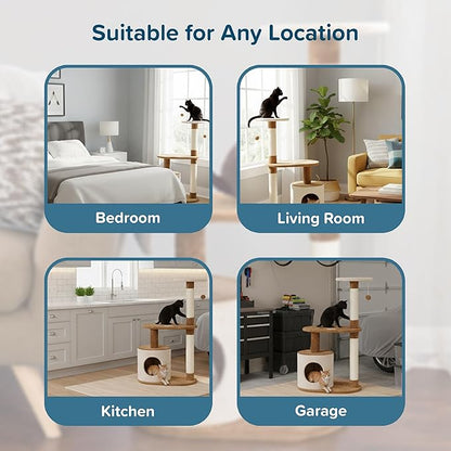 PETMAKER Cat Tree Condo 3 Tier with Condo and Scratching Posts, 37.5", Brown and Tan