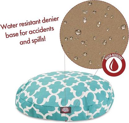 Teal Trellis Small Round Indoor Outdoor Pet Dog Bed With Removable Washable Cover By Majestic Pet Products