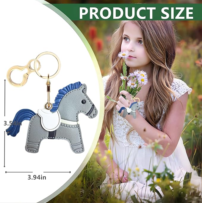 Leather Keychain Holder Case Compatible with AirTag,Cute Protective Cover with Keyring,Anti-Scratch Finder GPS Tracker Case for Wallet Keys,bag,pets,Backpack(Horse D)